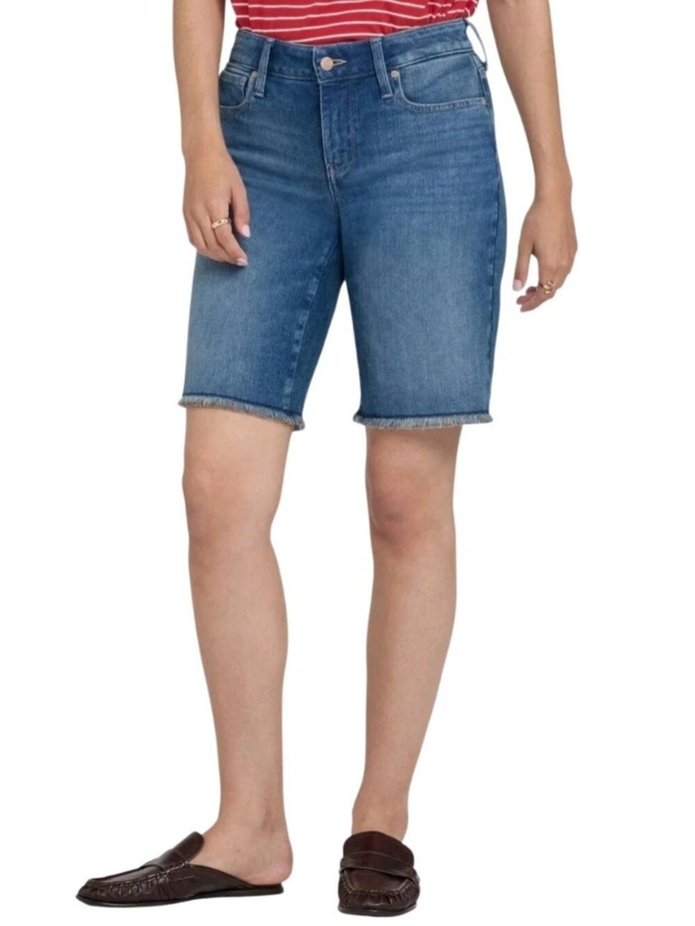 NYDJ Womens Shorts Size 24W Lilly Boyfriend 11" Blue Denim Raw Hem New